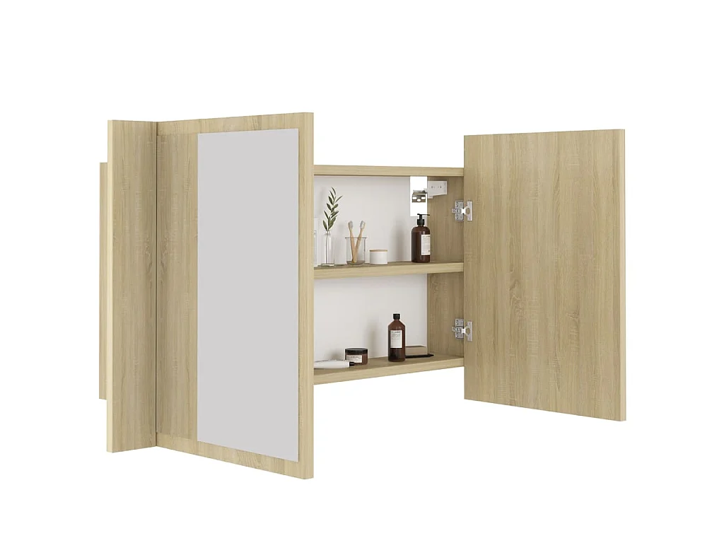 Armadietto a Specchio con Luci LED Rovere Sonoma in Acrilico
