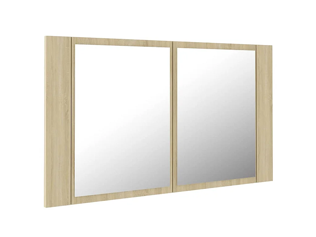 Armadietto a Specchio con Luci LED Rovere Sonoma in Acrilico