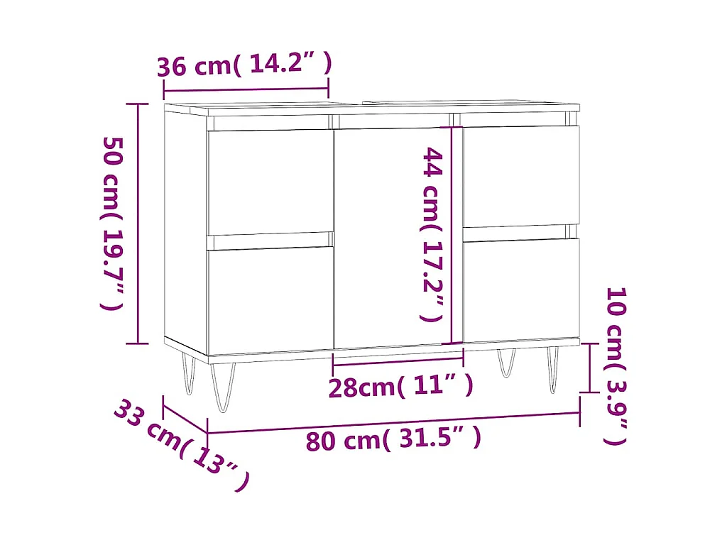 Mueble de baño madera de ingeniería blanco 80x33x60 cm