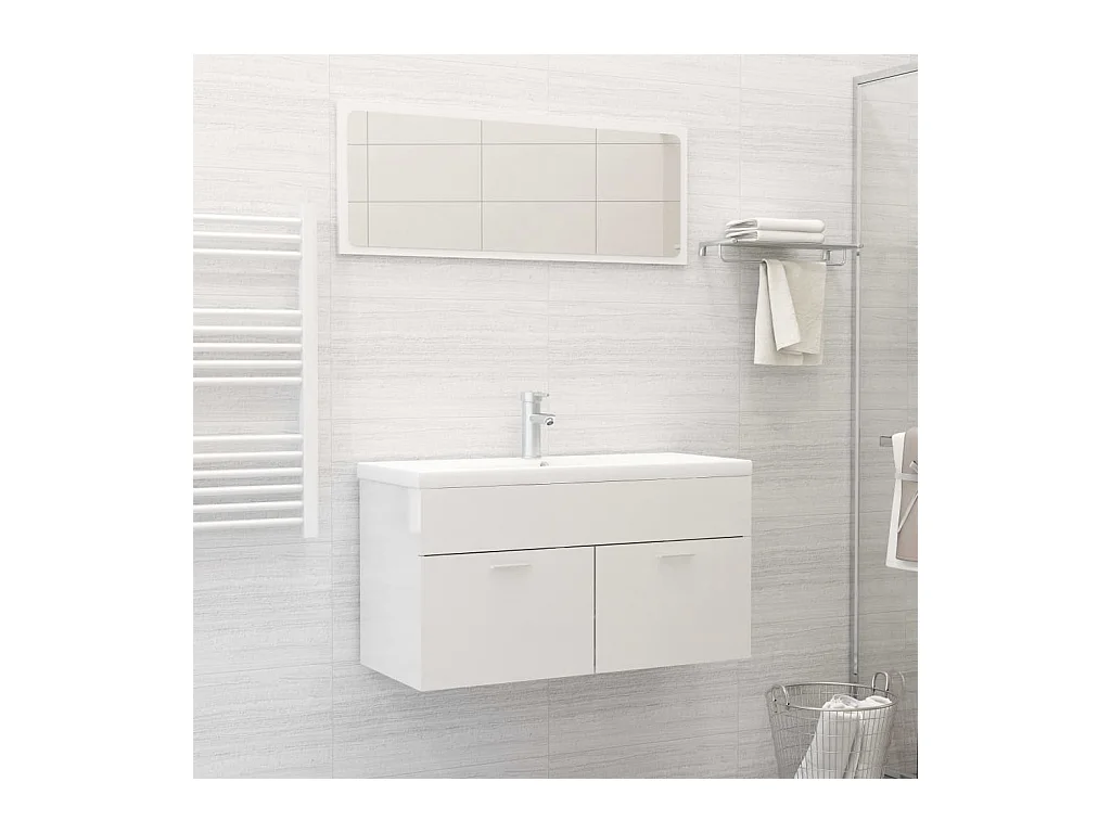 Ensemble de meubles de bain Blanc brillant Bois d'ingénierie