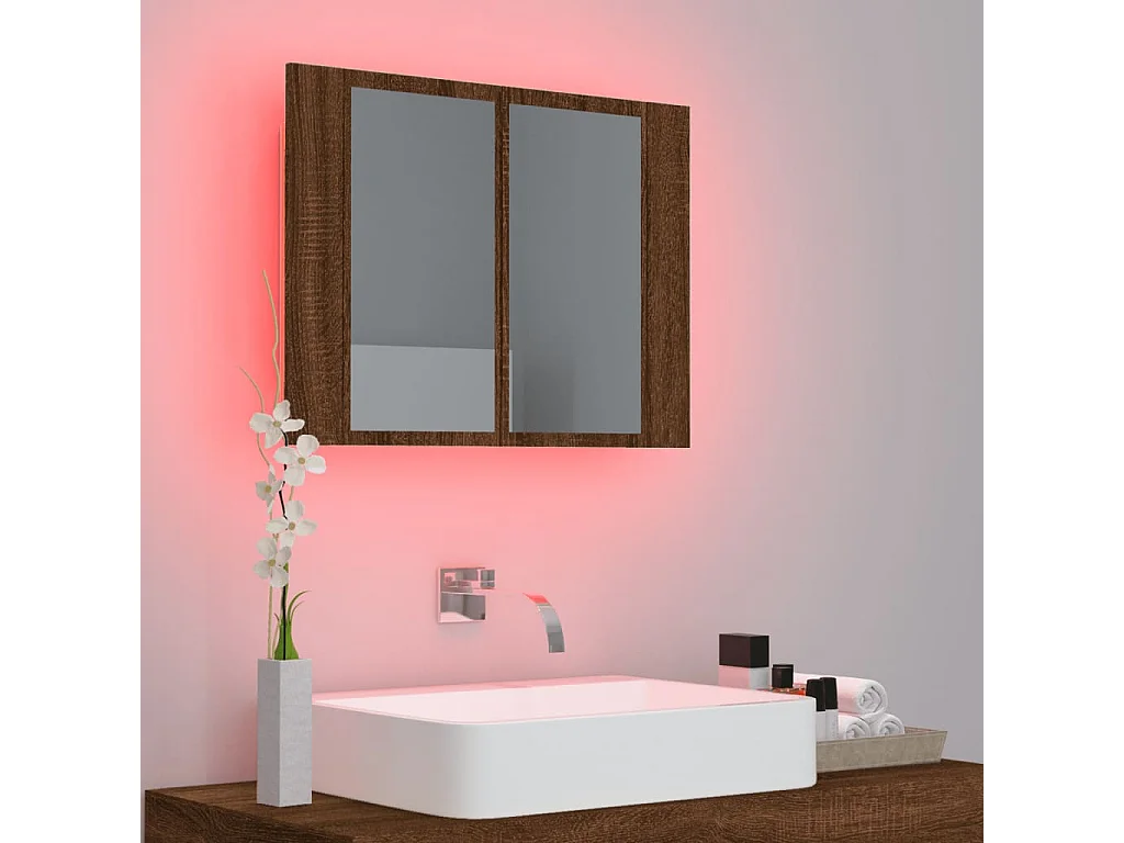 Spiegelkast LED 60x12x45 cm bewerkt hout bruin eikenkleur