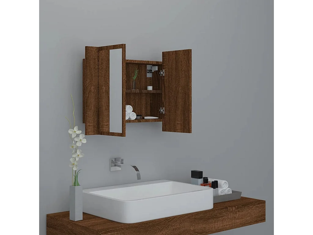 Spiegelkast LED 60x12x45 cm bewerkt hout bruin eikenkleur