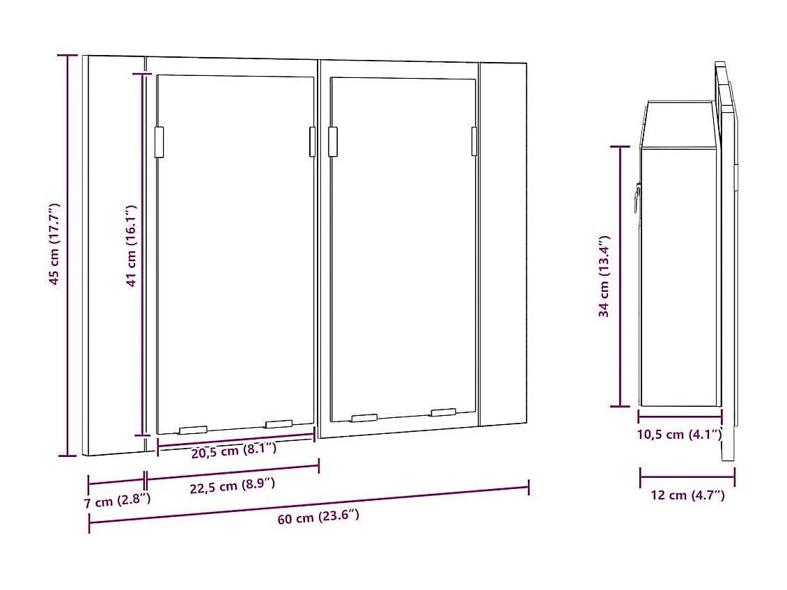 Armoire à miroir LED Chêne marron 60x12x45 cm Bois d'ingénierie