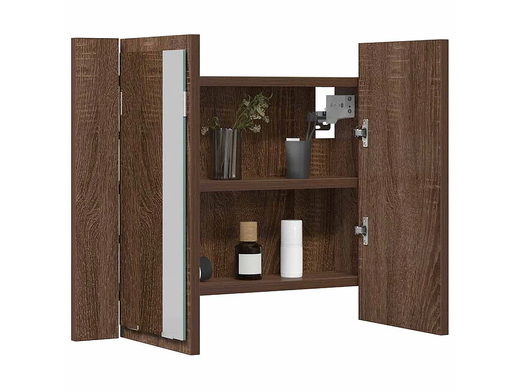 LED-Spiegelschrank Braun Eichen-Optik 60x12x45 cm Holzwerkstoff