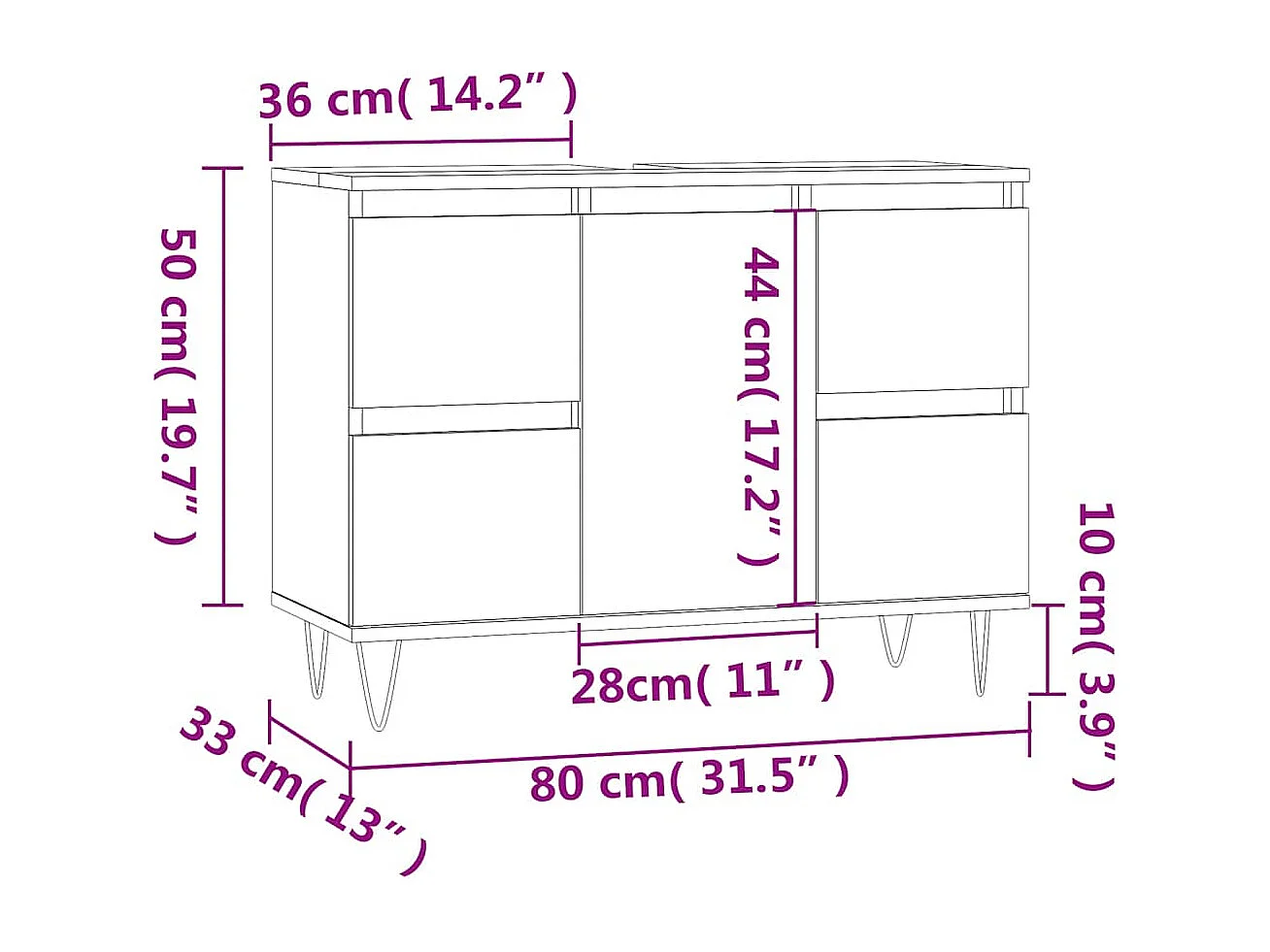 Mobile da Bagno Nero 80x33x60 cm in Legno Multistrato