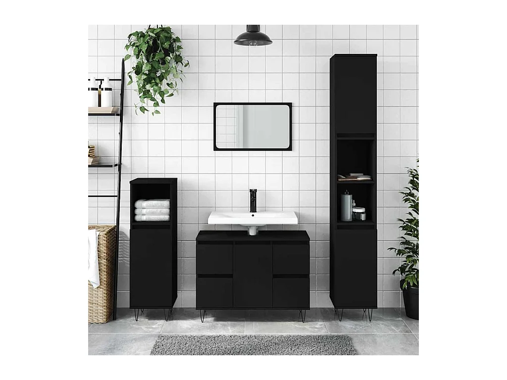 Armoire de salle de bain noir 80x33x60 cm bois d'ingénierie