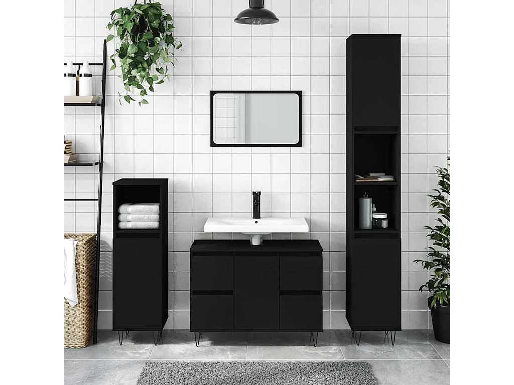 Armoire de salle de bain noir 80x33x60 cm bois d'ingénierie