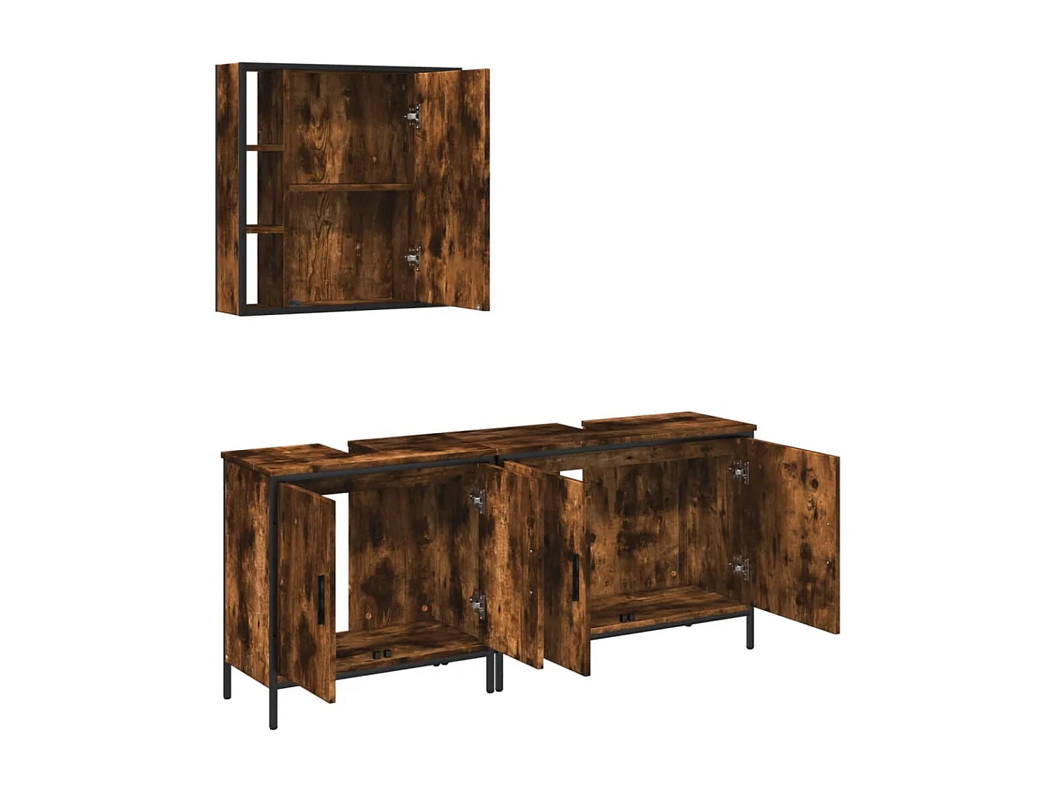 Set Mobili da Bagno 3 pz Rovere Fumo in Legno Multistrato