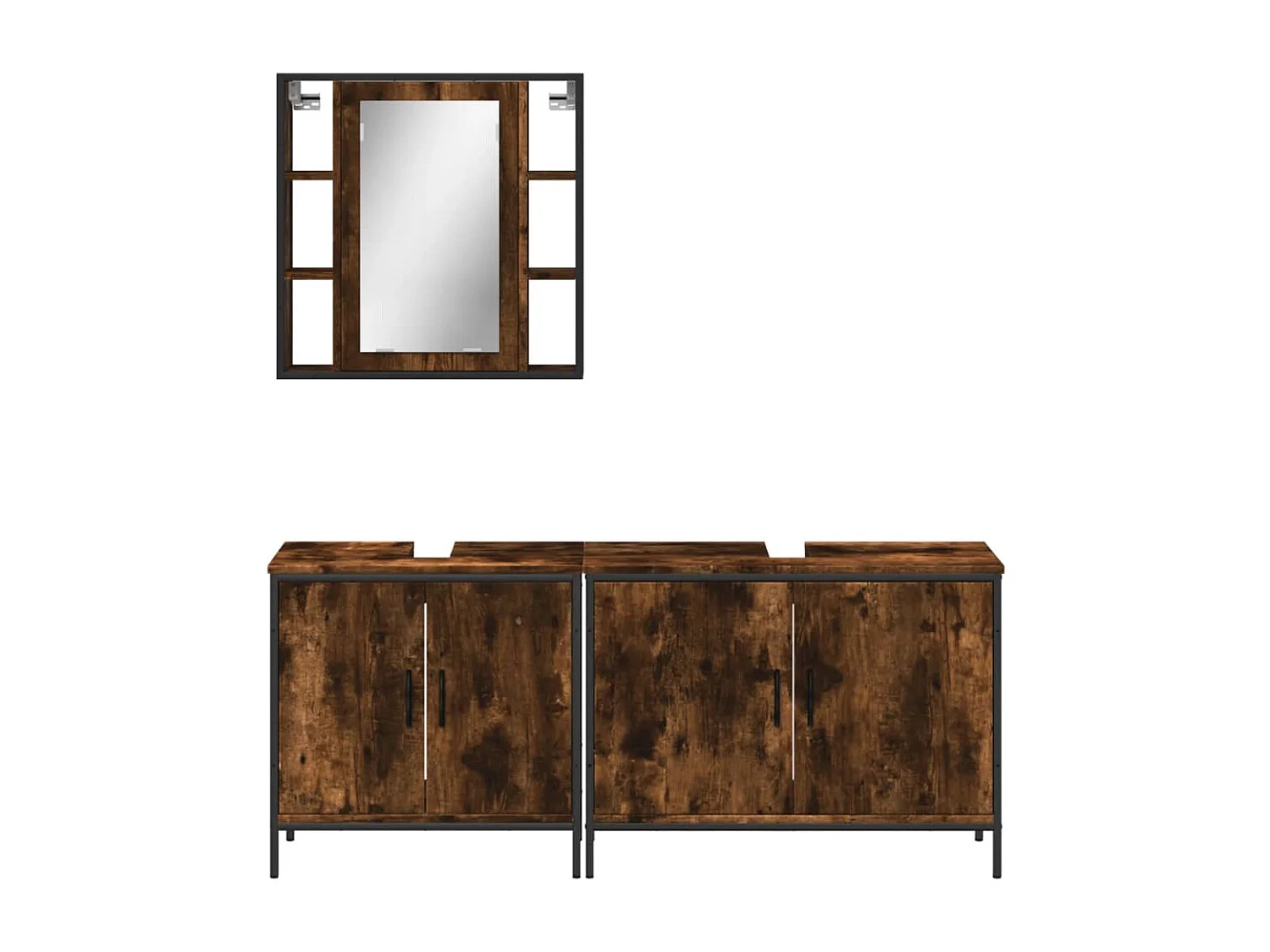 Set Mobili da Bagno 3 pz Rovere Fumo in Legno Multistrato