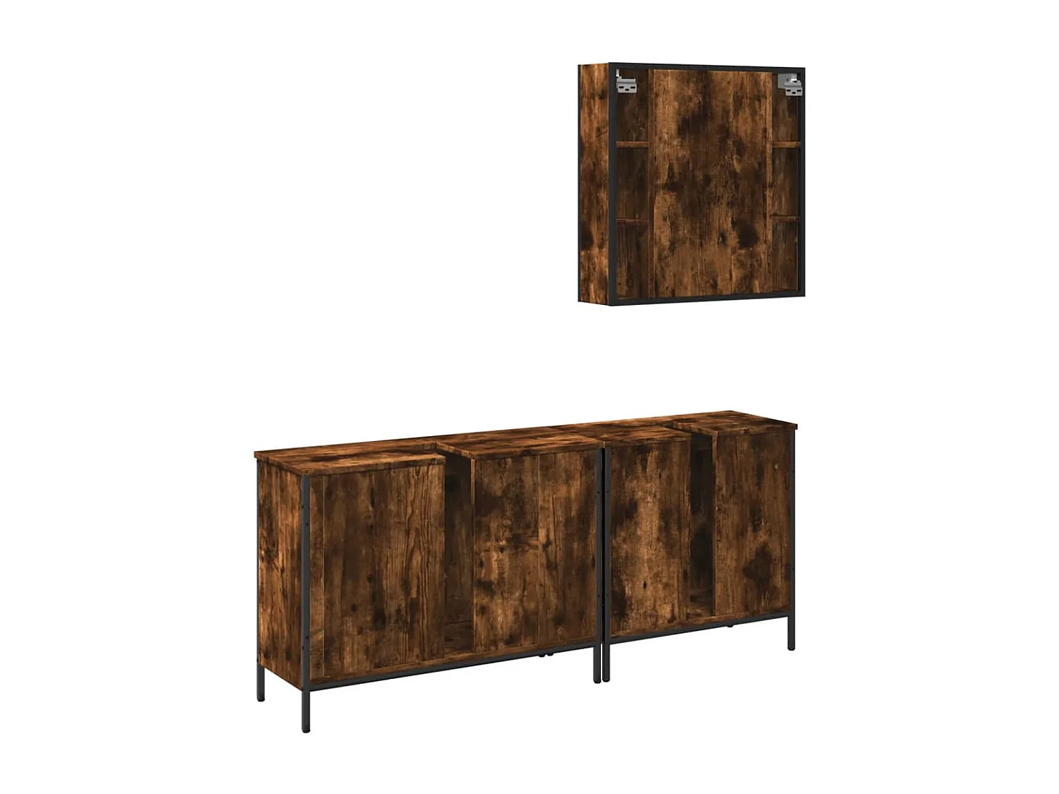 Set Mobili da Bagno 3 pz Rovere Fumo in Legno Multistrato