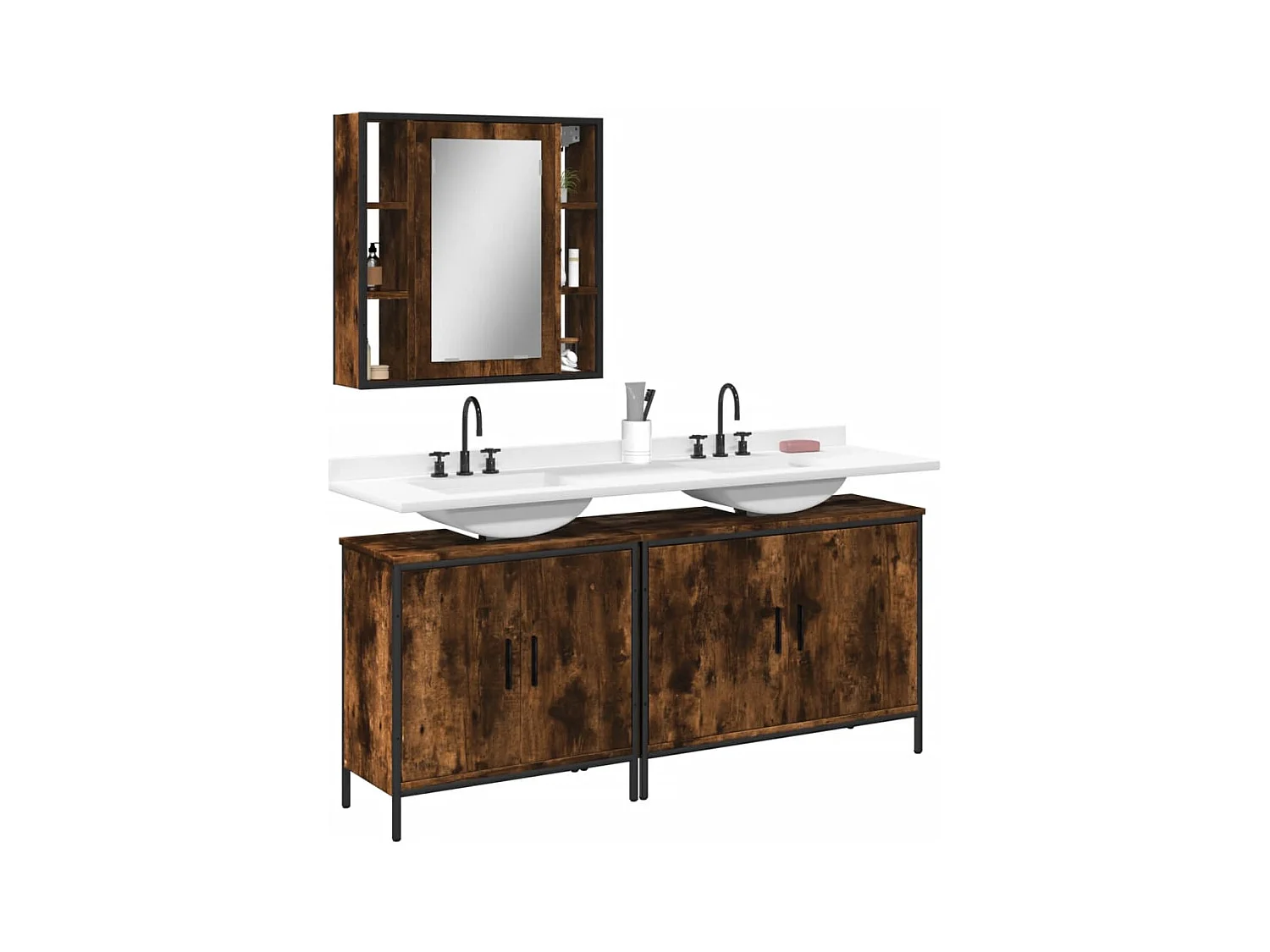 Ensemble d'armoires de salle de bain 3 pcs chêne fumé