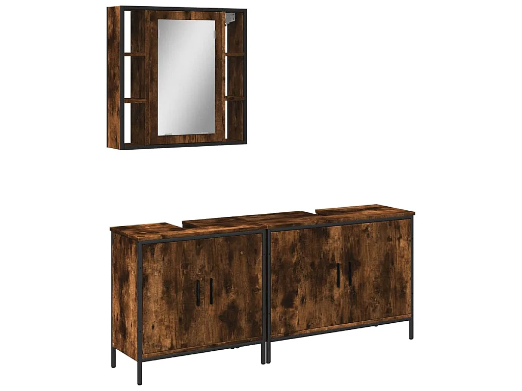 Ensemble d'armoires de salle de bain 3 pcs chêne fumé