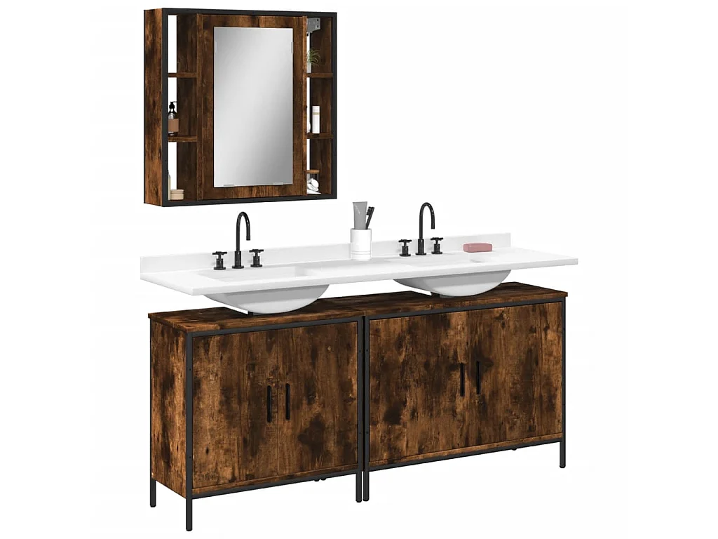 Ensemble d'armoires de salle de bain 3 pcs chêne fumé