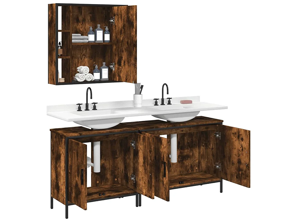 Ensemble d'armoires de salle de bain 3 pcs chêne fumé