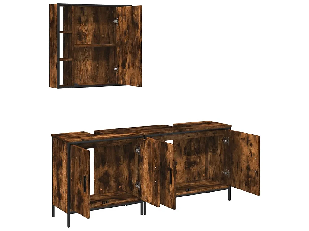 Ensemble d'armoires de salle de bain 3 pcs chêne fumé