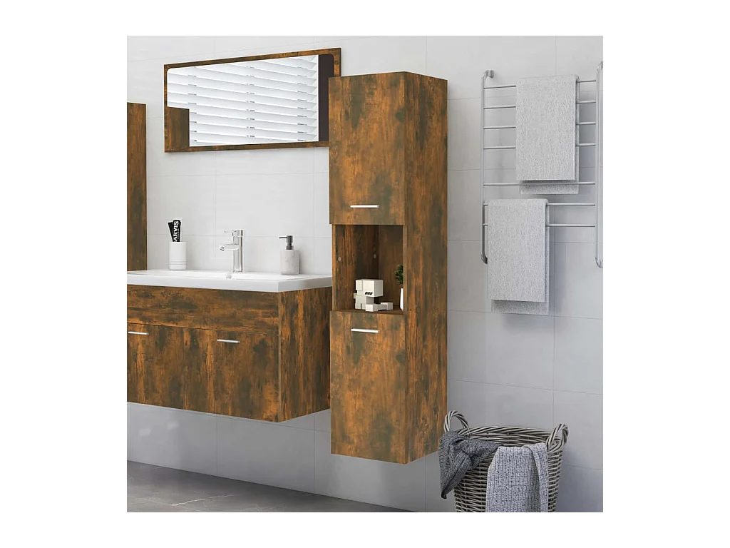 Armoire de bain Chêne fumé 30x30x130 cm Bois d'ingénierie