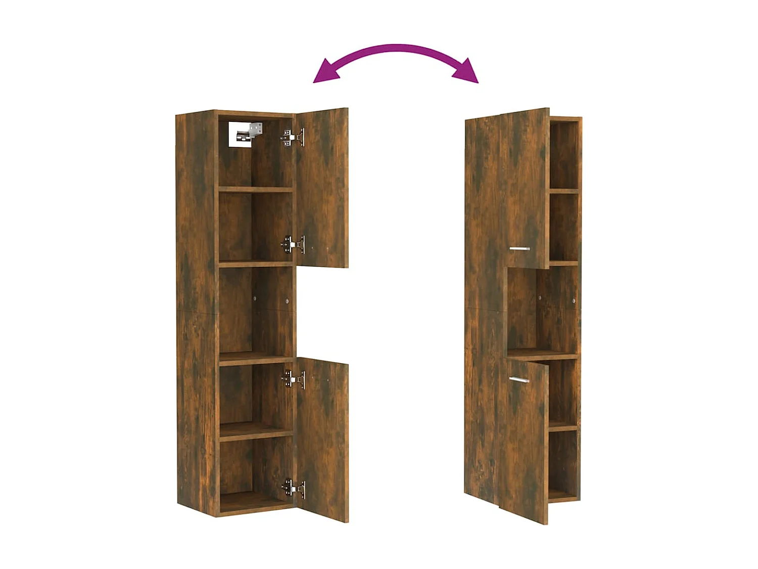 Armadietto Bagno Rovere Fumo 30x30x130 cm in Legno Multistrato