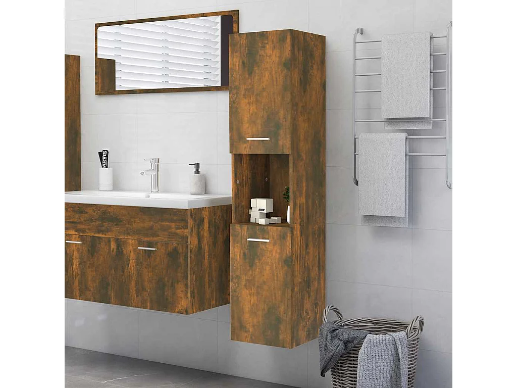 Armadietto Bagno Rovere Fumo 30x30x130 cm in Legno Multistrato