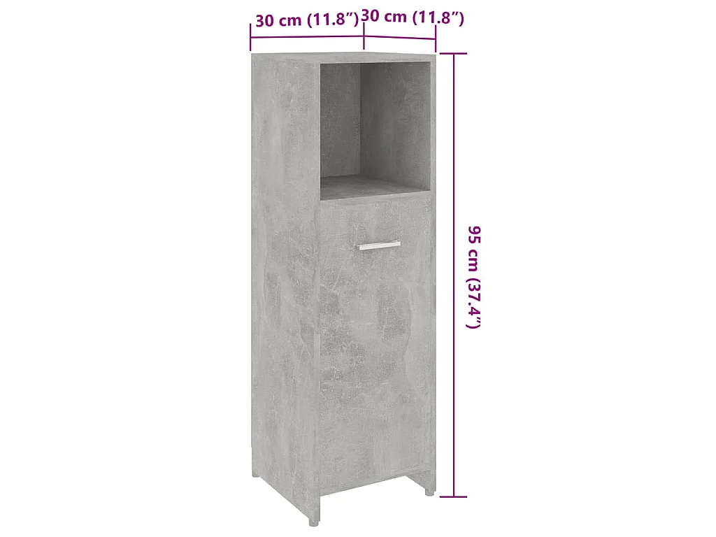 Mobile da Bagno Grigio Cemento 30x30x95 cm in Legno Multistrato