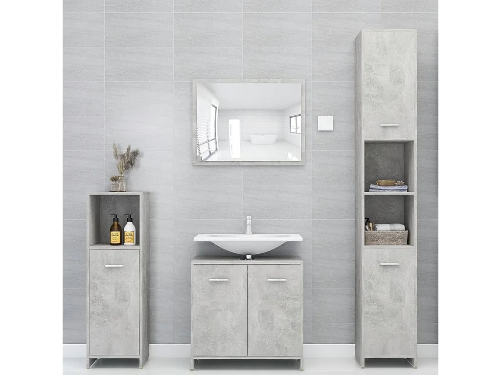 Mobile da Bagno Grigio Cemento 30x30x95 cm in Legno Multistrato