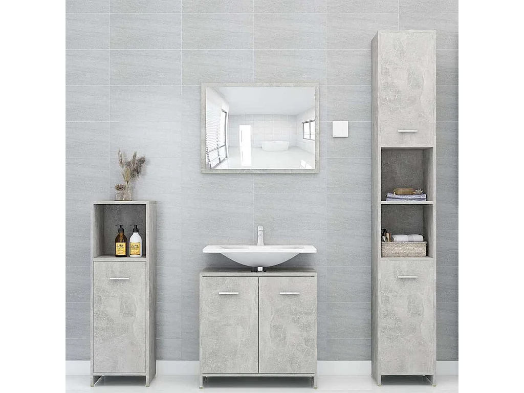 Badezimmerschrank Betongrau 30x30x95 cm Holzwerkstoff