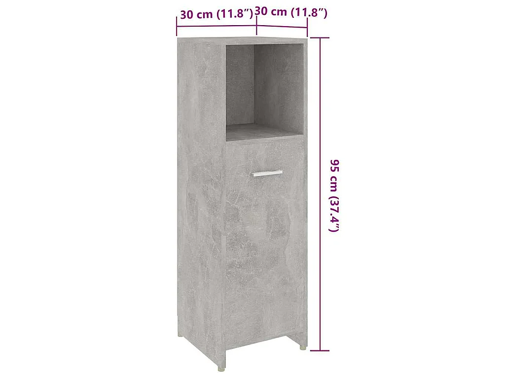Badezimmerschrank Betongrau 30x30x95 cm Holzwerkstoff