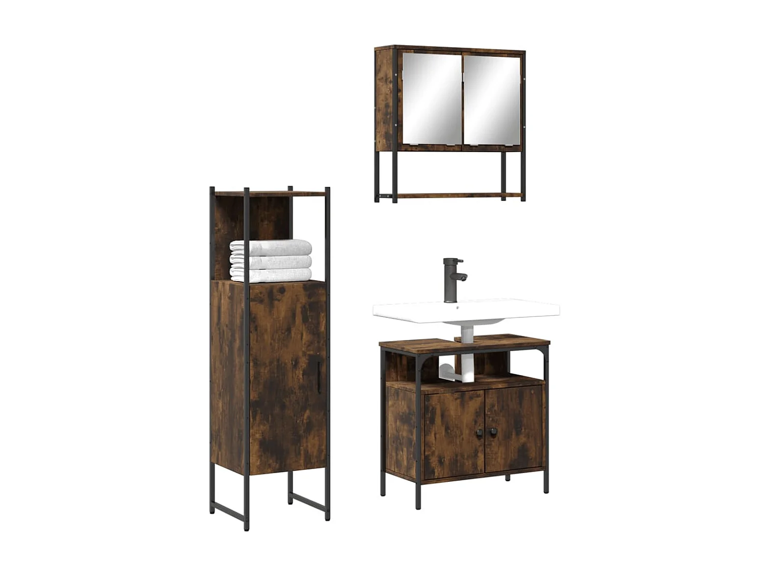 Set de muebles baño 3 pzas madera contrachapada roble ahumado