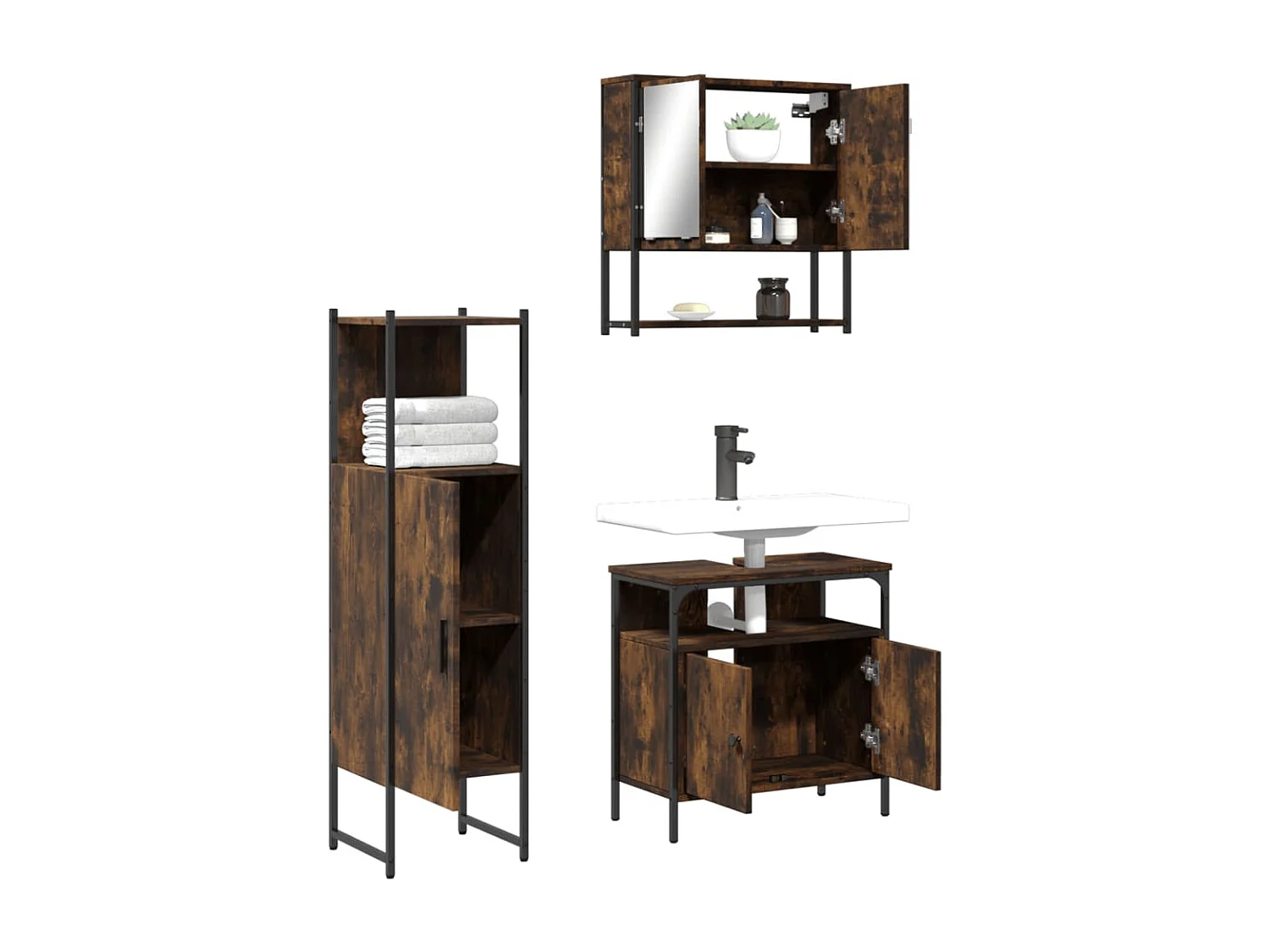 Set de muebles baño 3 pzas madera contrachapada roble ahumado