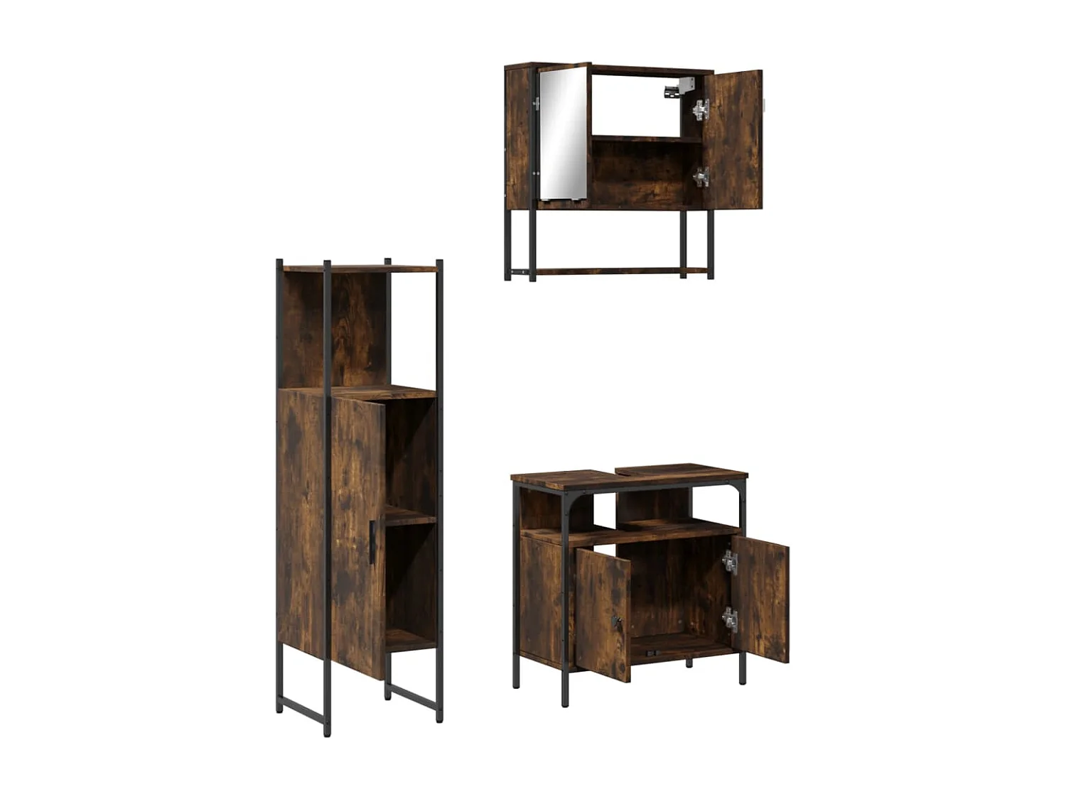 Set de muebles baño 3 pzas madera contrachapada roble ahumado