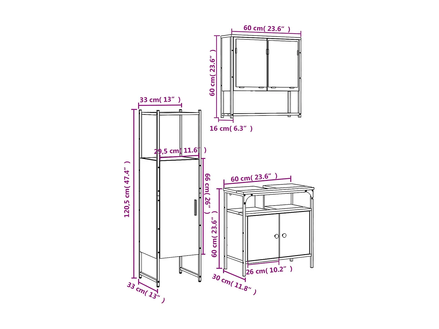 Ensemble de meubles de salle de bain 3 pcs Chêne fumé