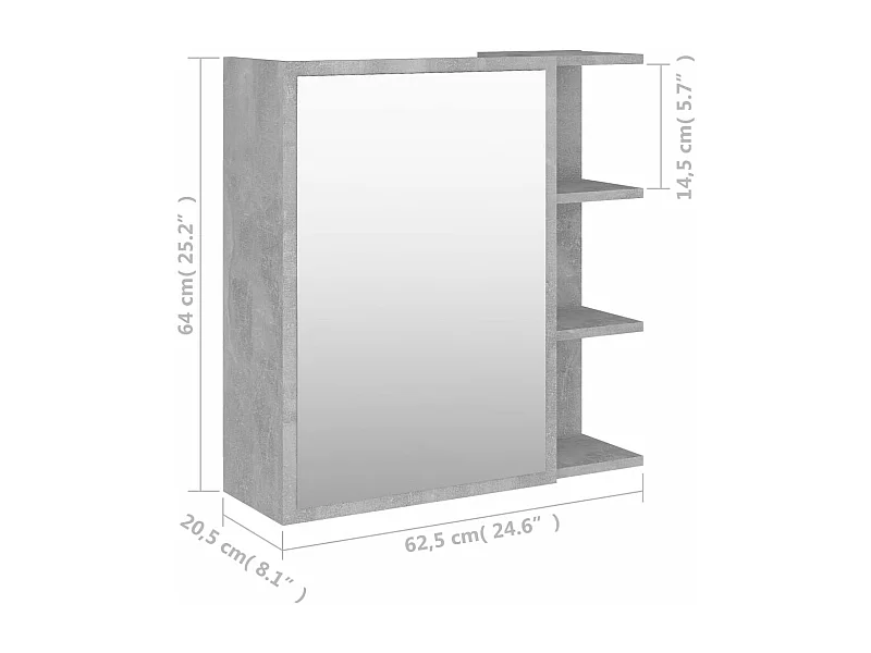 Armoire à miroir de salle de bain Gris béton Bois d’ingénierie