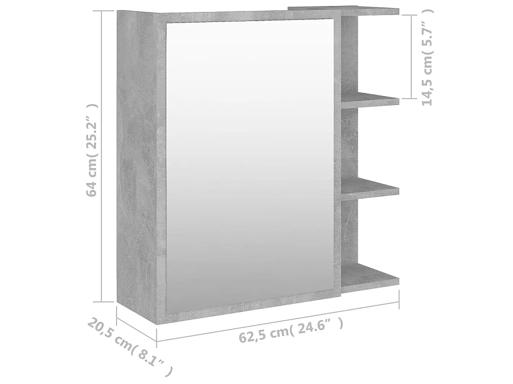Mobile Bagno Specchio Grigio Cemento 62,5x20,5x64cm Multistrato