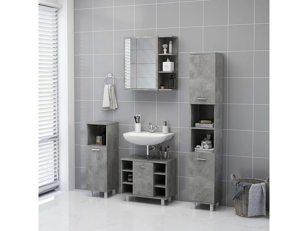 Mobile Bagno Specchio Grigio Cemento 62,5x20,5x64cm Multistrato