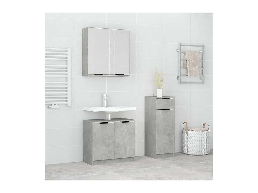 Ensemble d'armoires de salle de bain 3 pcs gris béton