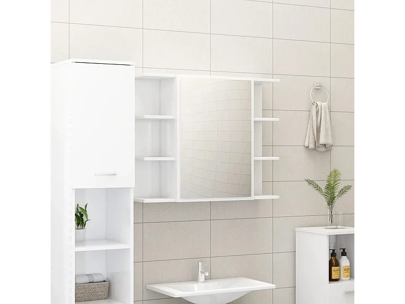Mobile da Bagno Specchio Bianco Lucido 80x20,5x64cm Multistrato