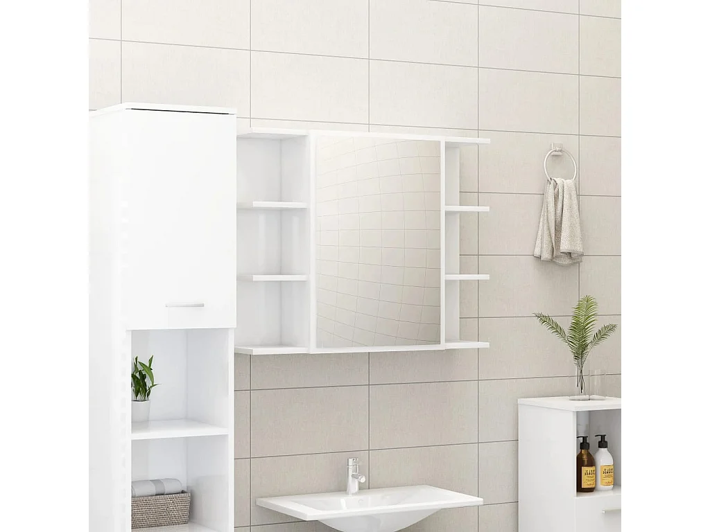 Mobile da Bagno Specchio Bianco Lucido 80x20,5x64cm Multistrato