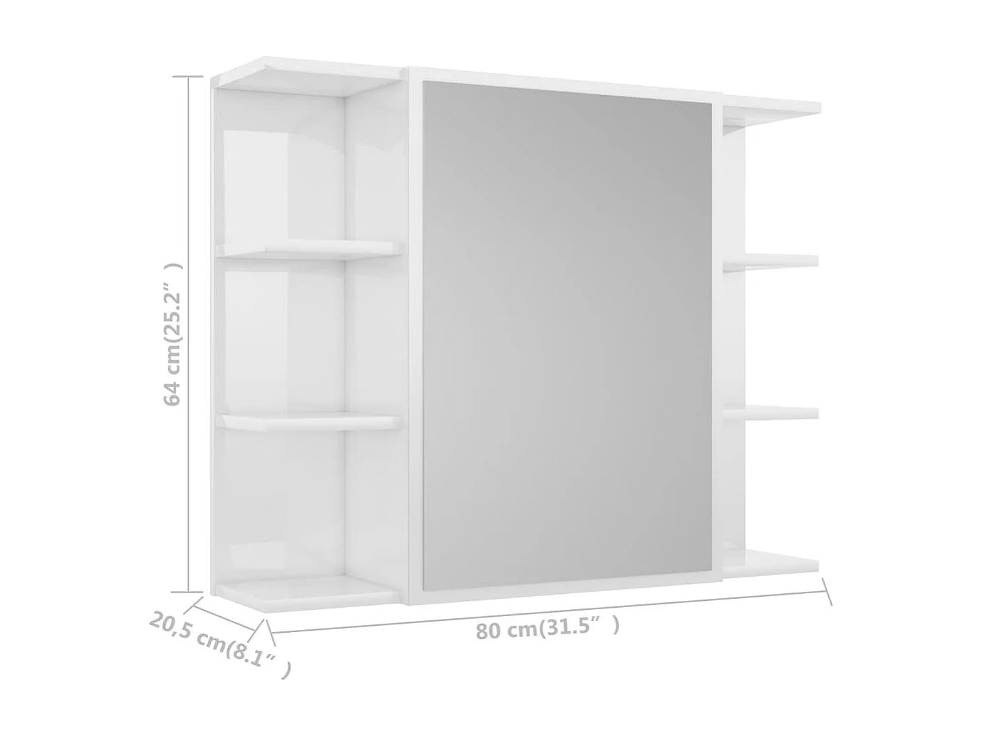Mobile da Bagno Specchio Bianco Lucido 80x20,5x64cm Multistrato