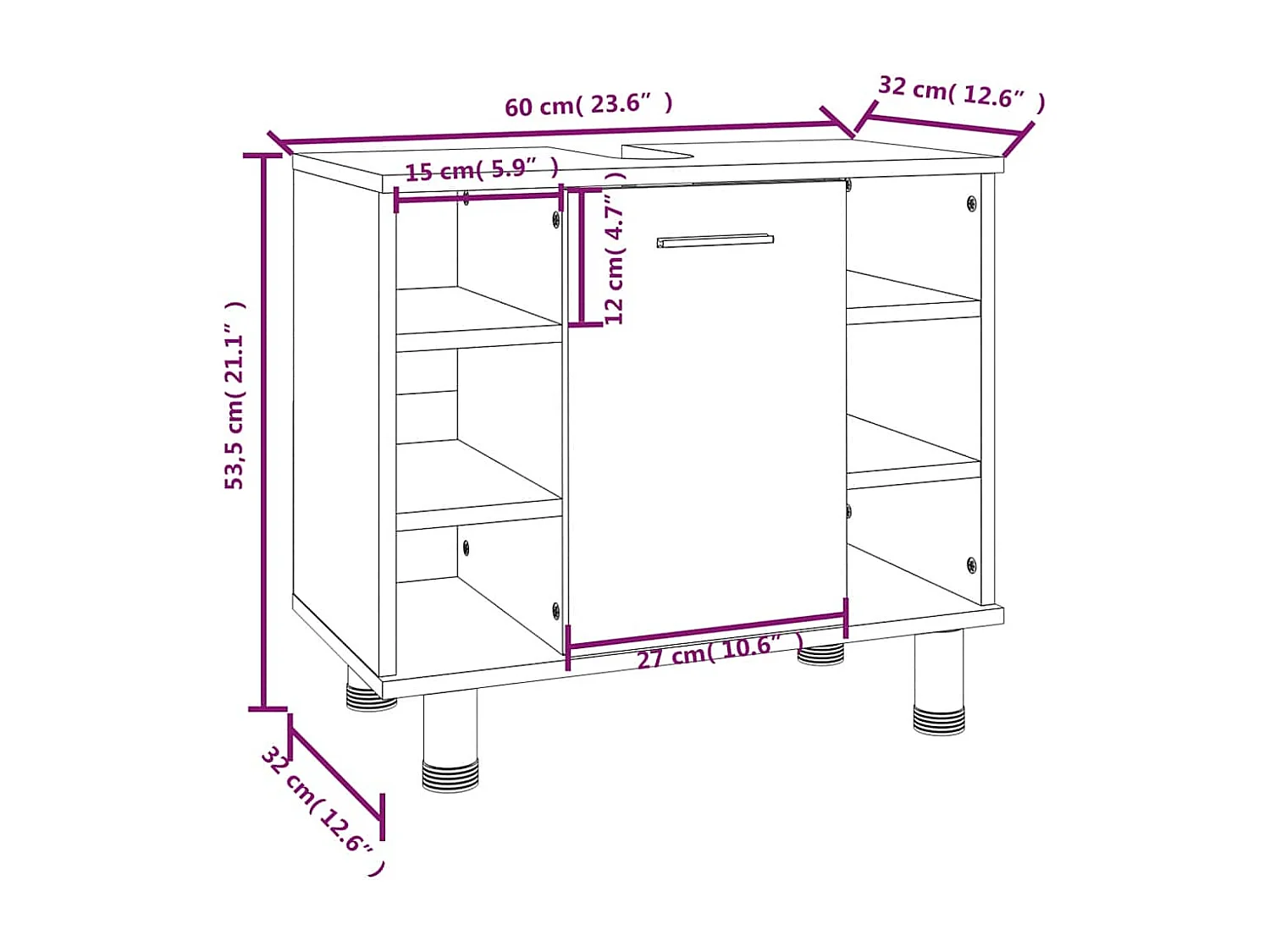 Badschrank Grau Sonoma 60x32x53,5 cm Holzwerkstoff