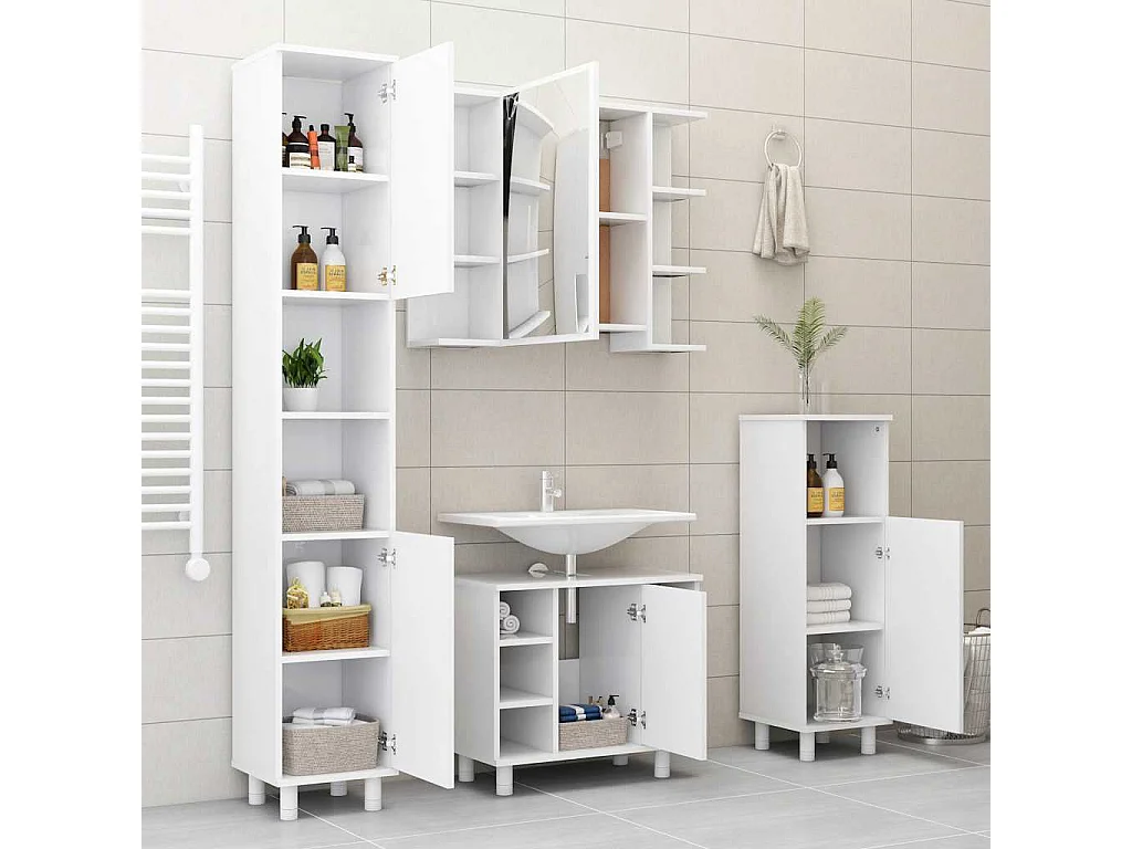 Badezimmerschrank Weiß 30x30x179 cm Holzwerkstoff