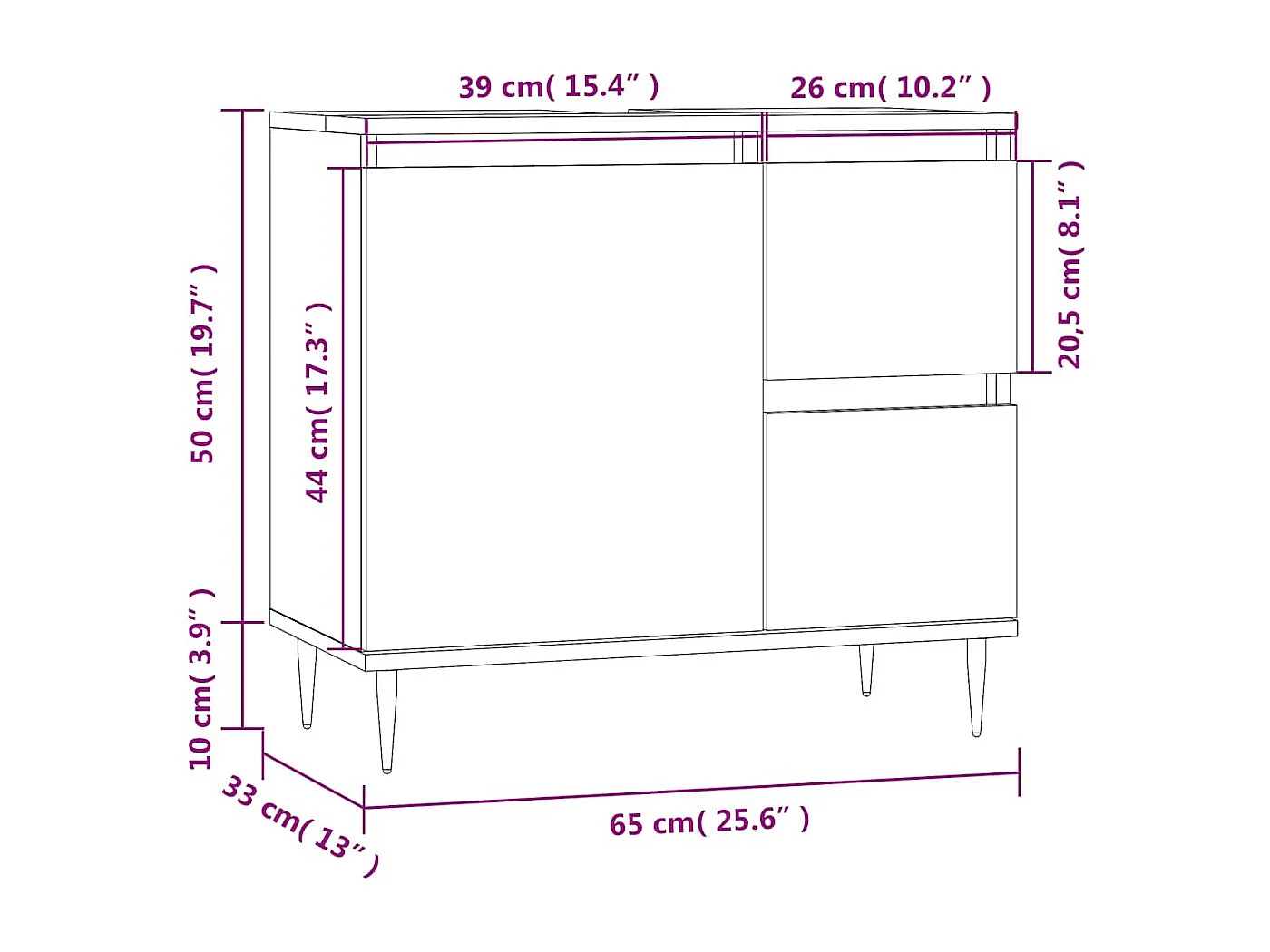 Armadietto Bagno Grigio Sonoma 65x33x60 cm in Legno Multistrato