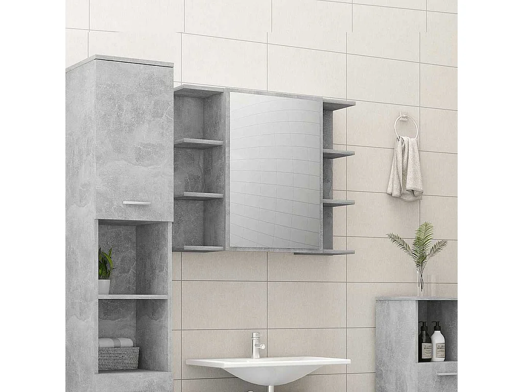 Armário casa banho c/ espelho 80x20,5x64cm cinzento cimento