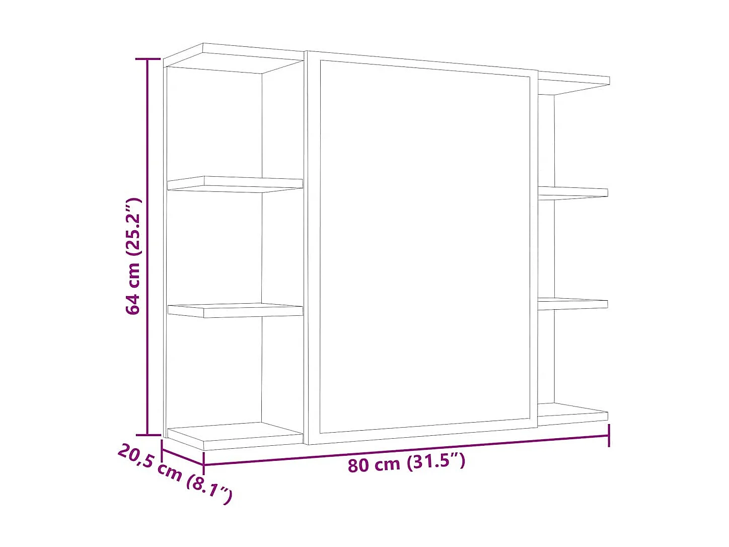 Armário casa banho c/ espelho 80x20,5x64cm cinzento cimento