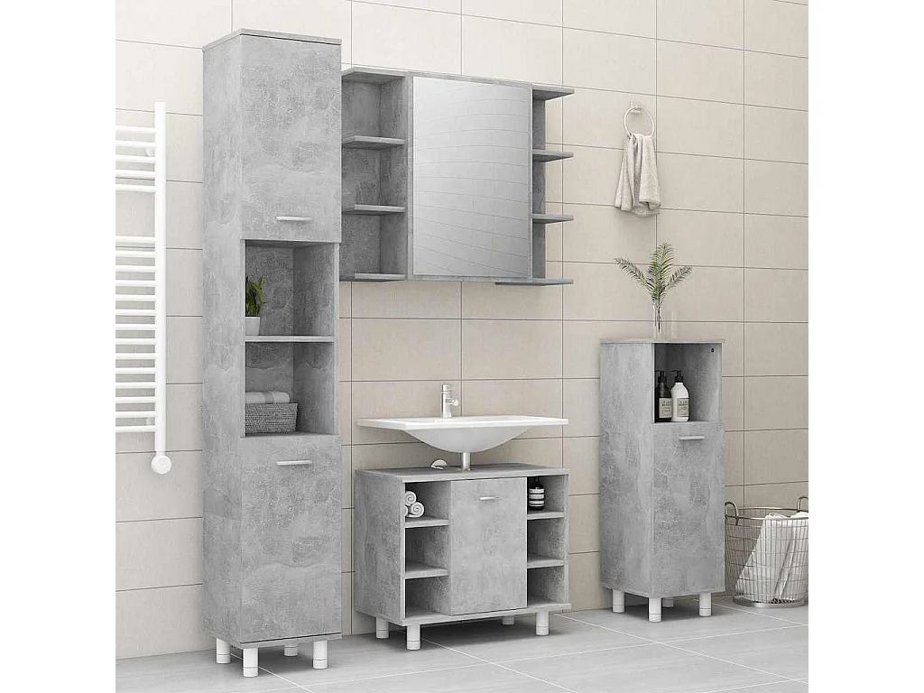 Armário casa banho c/ espelho 80x20,5x64cm cinzento cimento