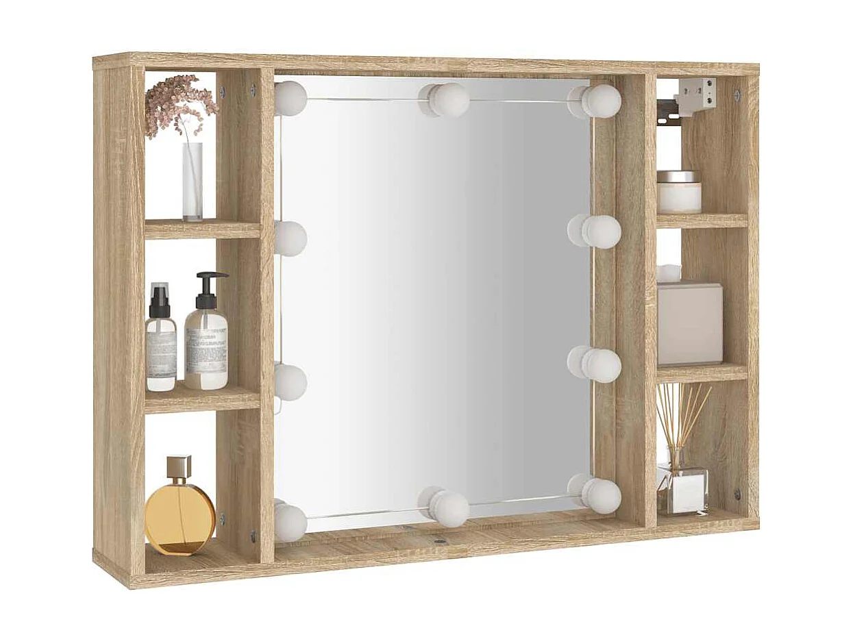 Mobile a Specchio con LED Rovere Sonoma 76x15x55 cm