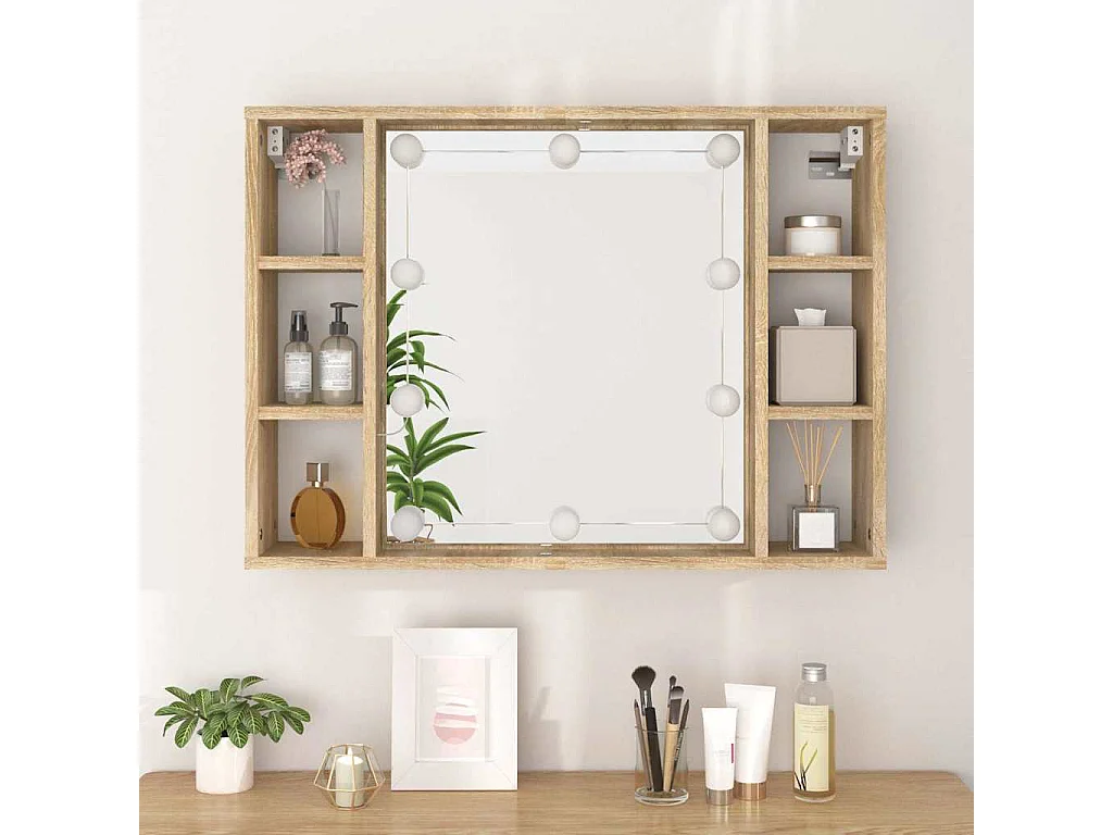 Armário espelhado com LED 76x15x55 cm carvalho sonoma