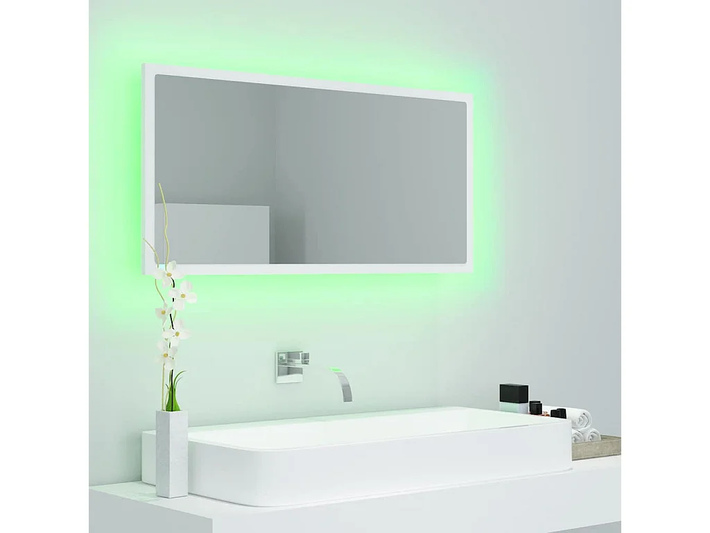 Espejo de baño LED acrílico blanco 90x8,5x37 cm