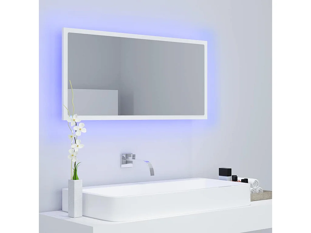 Espejo de baño LED acrílico blanco 90x8,5x37 cm
