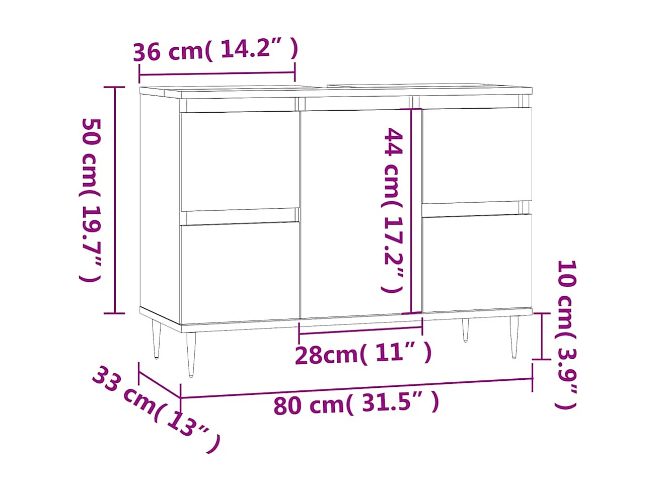 Badkamerkast 80x33x60 cm bewerkt hout zwart