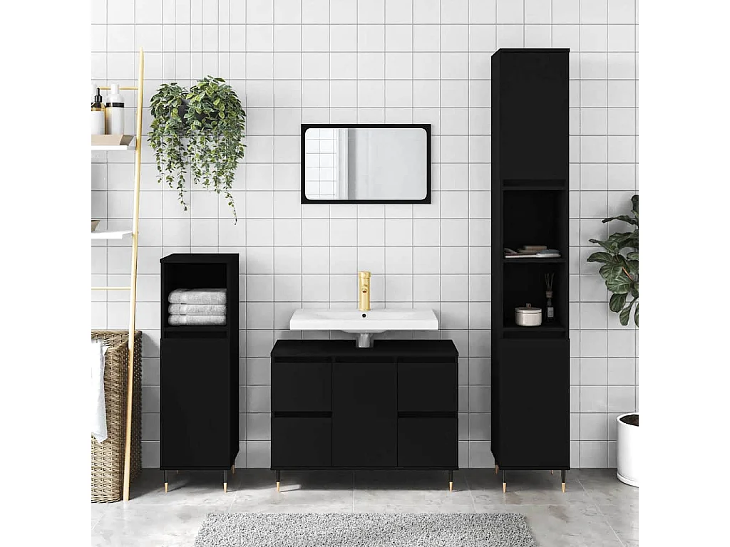 Badkamerkast 80x33x60 cm bewerkt hout zwart