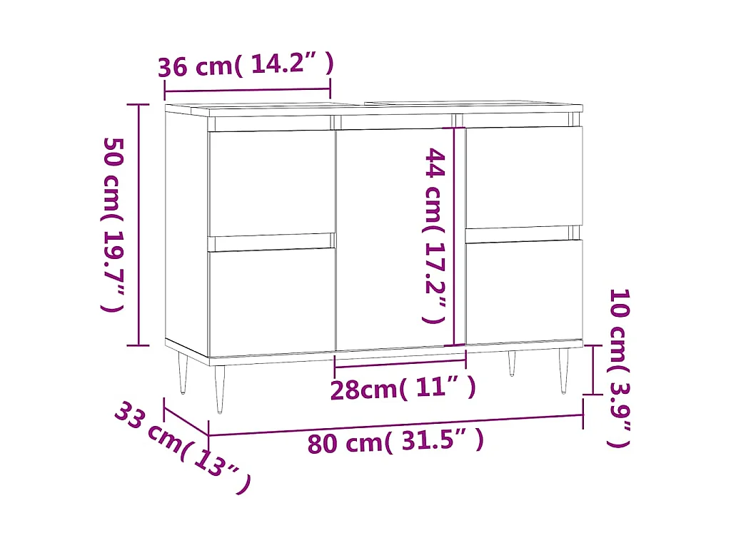 Badkamerkast 80x33x60 cm bewerkt hout zwart